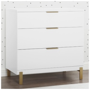 Delta Children Hendrix 3 Drawer Dresser, Bianca White/Bronze