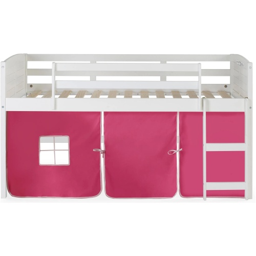 Donco Louver Low Loft Bed with Pink Tent