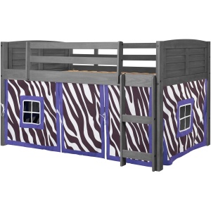 Donco Louver Low Loft Bed with Zebra Print Tent