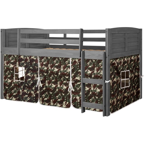 Donco Low Loft Bed with Camo Print Tent