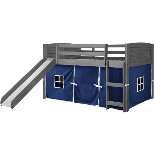 Donco Low Loft Bed with Slide & Blue Tent