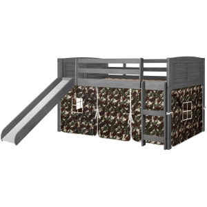 Donco Low Loft Bed with Slide & Camo Print Tent