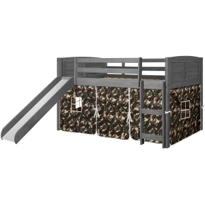 Donco Low Loft Bed with Slide & Camo Print Tent