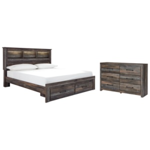 Drystan King Bookcase Bed with 2 Storage Drawers with Dresser, Multi