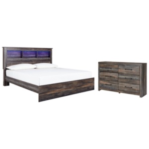 Drystan King Panel Bookcase Bed with Dresser, Multi