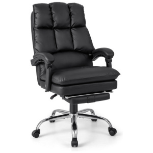 Ergonomic Adjustable Swivel Office Chair with Retractable Footrest-Black