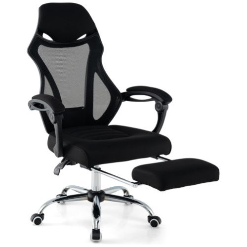 Ergonomic Mesh Office Chair with Footrest and Tilting Backrest-Black