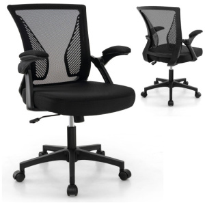 Ergonomic Office Chair Adjustable Swivel Chair with Flip-Up Armrests and Rocking Backrest-Black