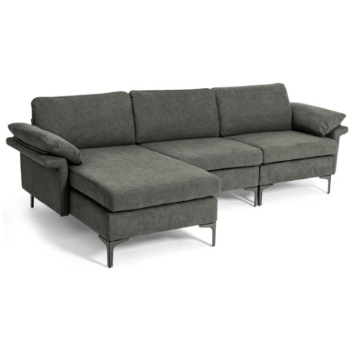 Extra Large Modular L-shaped Sectional Sofa with Reversible Chaise for 4-5 People-Gray