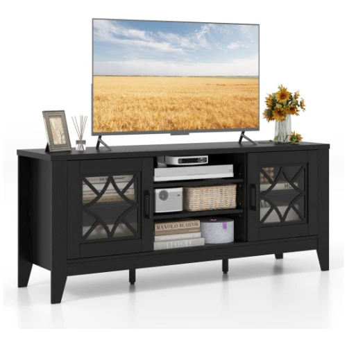 Farmhouse TV Stand for TVs Up to 65 Inches 4 Adjustable Shelves-Black