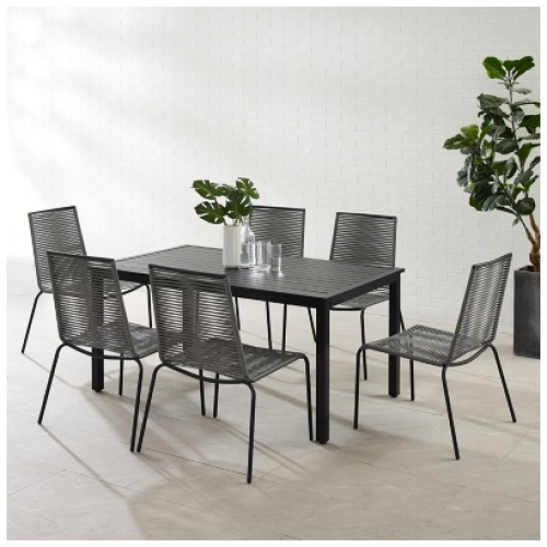 Fenton Outdoor Dining Table with 6 Chairs, Gray