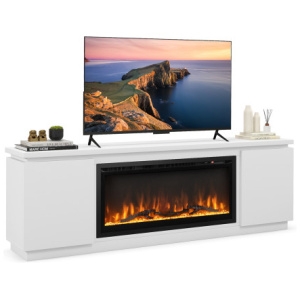 Fireplace TV Stand for TVs up to 80 Inch with 3 Adjustable Shelves-White