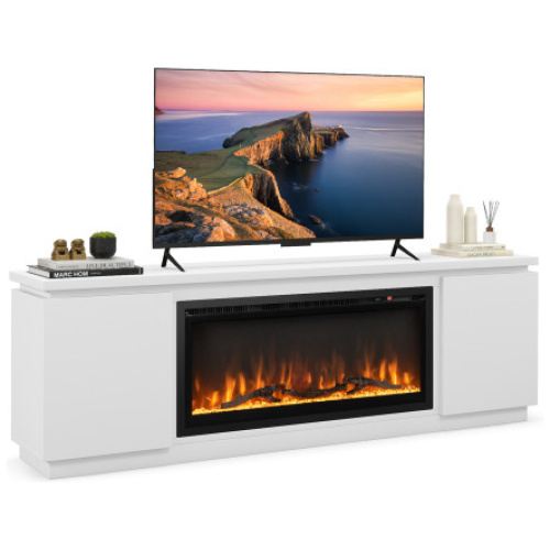 Fireplace TV Stand for TVs up to 80 Inch with 3 Adjustable Shelves-White