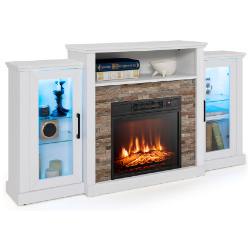 Fireplace TV Stand with 16-Color Led Lights for TVs up to 65 Inch-White