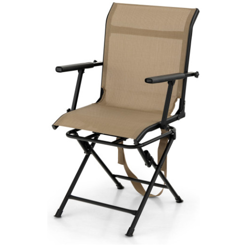 Foldable Swivel Patio Chair with Armrest and Mesh Back-Coffee