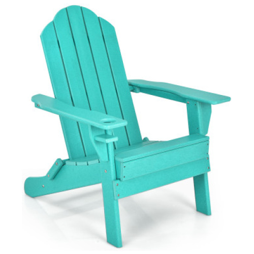 Foldable Weather Resistant Patio Chair with Built-in Cup Holder-Turquoise