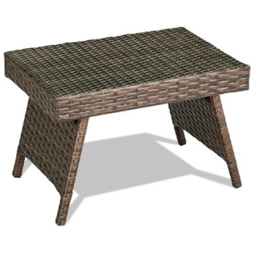 Folding PE Rattan Side Coffee Table Patio Garden Furniture-Brown