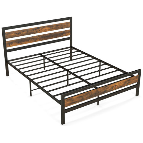 Full/Queen Industrial Bed Frame with Rustic Headboard and Footboard-Queen Size