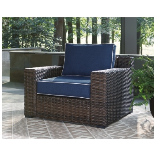 Grasson Lane Outdoor Lounge Chair, Brown/Blue