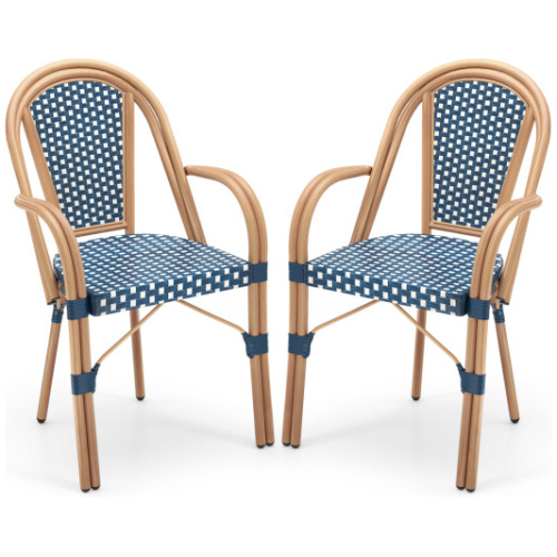 Hand-Woven PE Wicker Outdoor French Bistro Chairs Set of 2-Blue