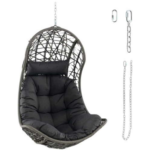 Hanging Egg Chair PE Rattan Swing Hammock Chair with Soft Pillow and Cushion-Gray