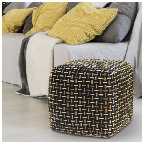 Havana Geometric Pouf, Black/Yellow