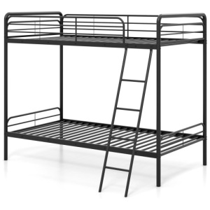 Heavy Duty Metal Bunk Bed with Ladder and Safety Guardrails-Black