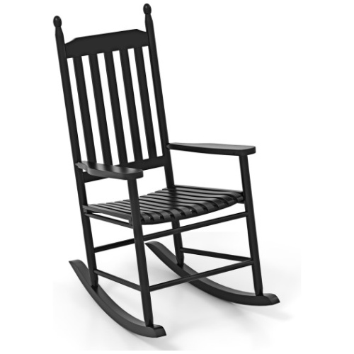 High-Back Acacia Wood Outdoor Rocking Chair with Solid Rocking Base-Black