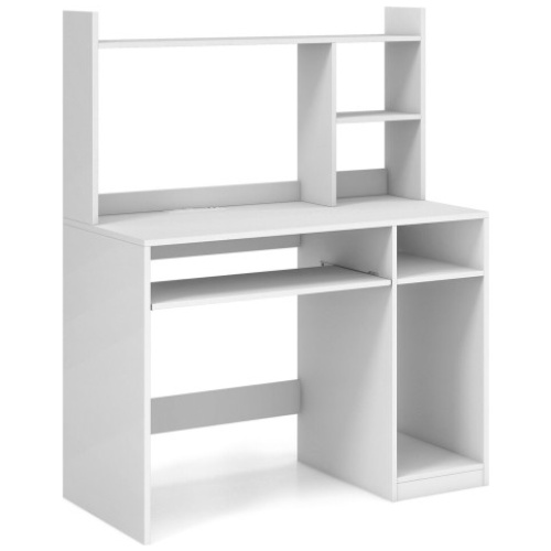 Home Office Computer Desk with Bookcase Keyboard Tray and CPU Stand-White