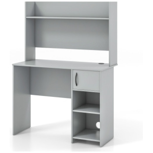 Home Office Desk with Raised Display Shelf and 2 Open Shelves-Gray