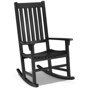 Indoor Outdoor Wooden High Back Rocking Chair-Black