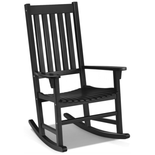 Indoor Outdoor Wooden High Back Rocking Chair-Black