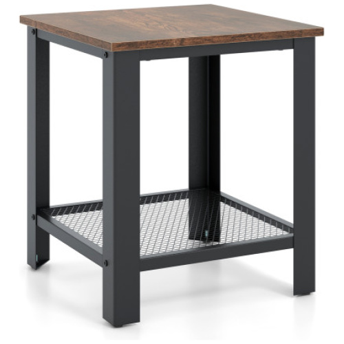 Industrial End Table 2-Tier Side Table-Black