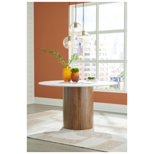 Isanti Round Dining Table, Light Brown, Marble/Stone or Stone Like/Wood