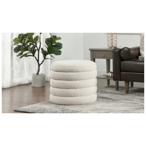 "Jennifer Taylor Home Fuji 22" Round Storage Ottoman", Ivory White