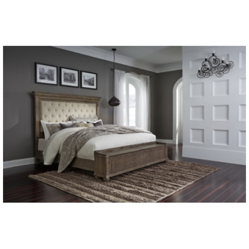 Johnelle California King Panel Storage Bed with Upholstered Headboard, Gray