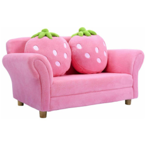 Kids Strawberry Armrest Chair Sofa with 2 Cute Strawberry Pillows-Pink