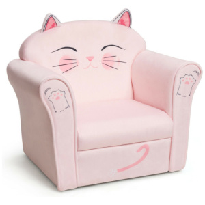 Kids Upholstered Cat Armrest Couch Sofa with Linen Fabric