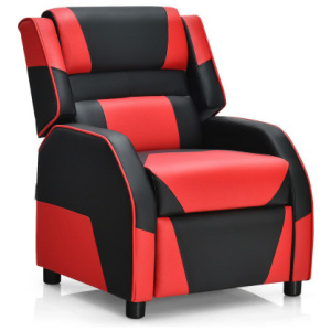 Kids Youth PU Leather Gaming Sofa Recliner with Headrest and Footrest-Red