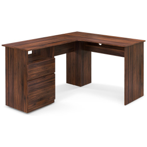 L-Shaped Computer Desk with Letter File Drawer-Walnut