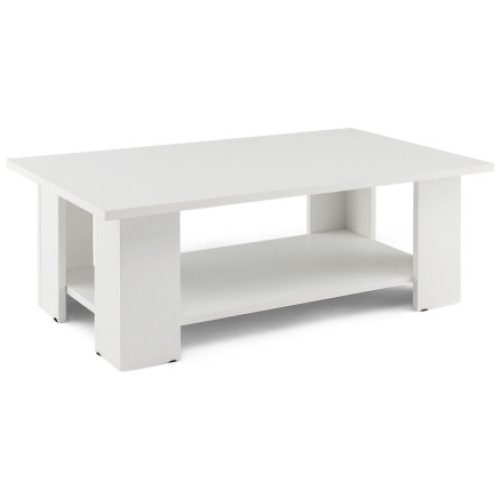 Large 36 Inch 2-Tier Wooden Modern Coffee Table with Storage Shelf-White