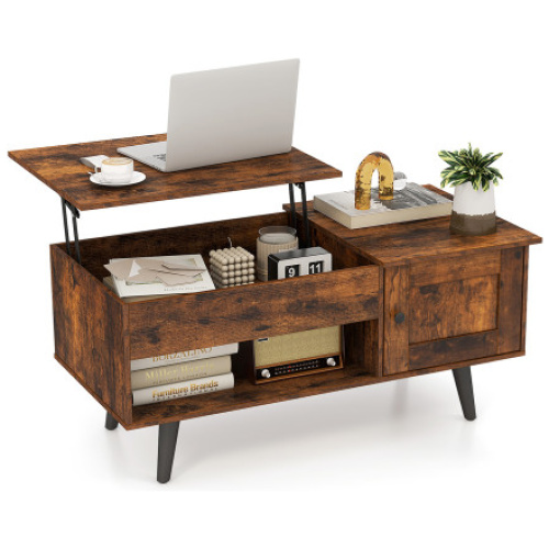 Lift Top Coffee Table with Storage and Hidden Compartment-Rustic Brown