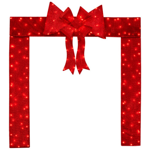 Lighted Christmas Tinsel Doorway Arch with Removable Bow for Roof Door Fireplace
