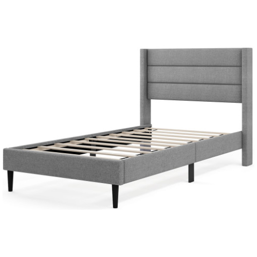 Linen Upholstered Platform Twin/Queen Bed Frame with Wingback Headboard-Twin Size