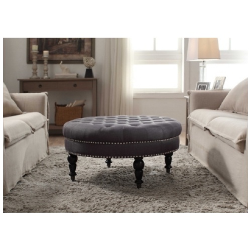 Linon Isabelle Round Tufted Ottoman, Black