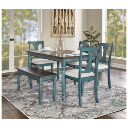 Linon Wesley Dining Table and 5 Chairs Set, Teal Blue