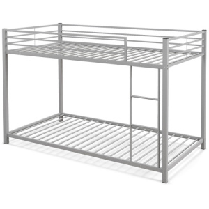 Low Profile Twin Over Twin Metal Bunk Bed with Full-length Guardrails-Silver