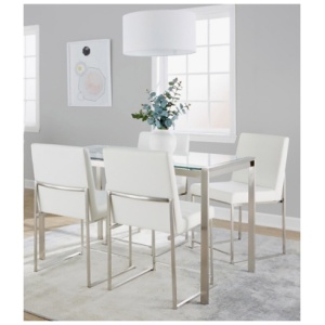 LumiSource Fuji Dining Table and 4 Chairs, White