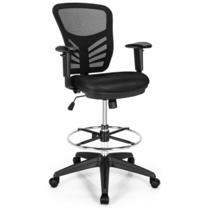 Mesh Drafting Chair Office Chair with Adjustable Armrests and Foot-Ring-Black