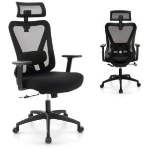 Mesh Ergonomic Office Chair Adjustable Swivel Task Chair with Rocking Backrest-Black